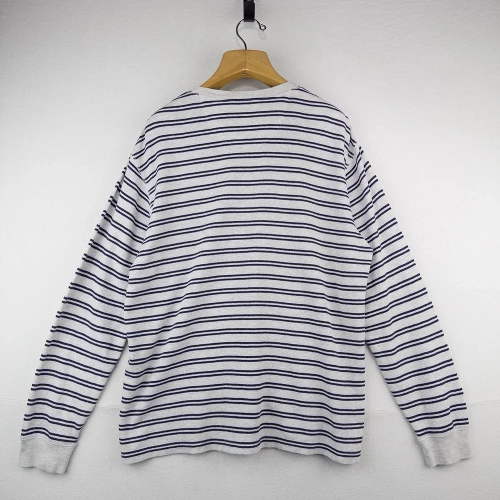 Chaps Ralph Lauren Men's XL Gray Blue Stripe Henley Shirt Long Sleeve *Pinhole